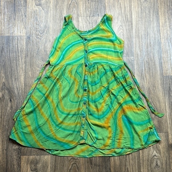 Green Yellow Button Down Dress - Picture 1 of 4